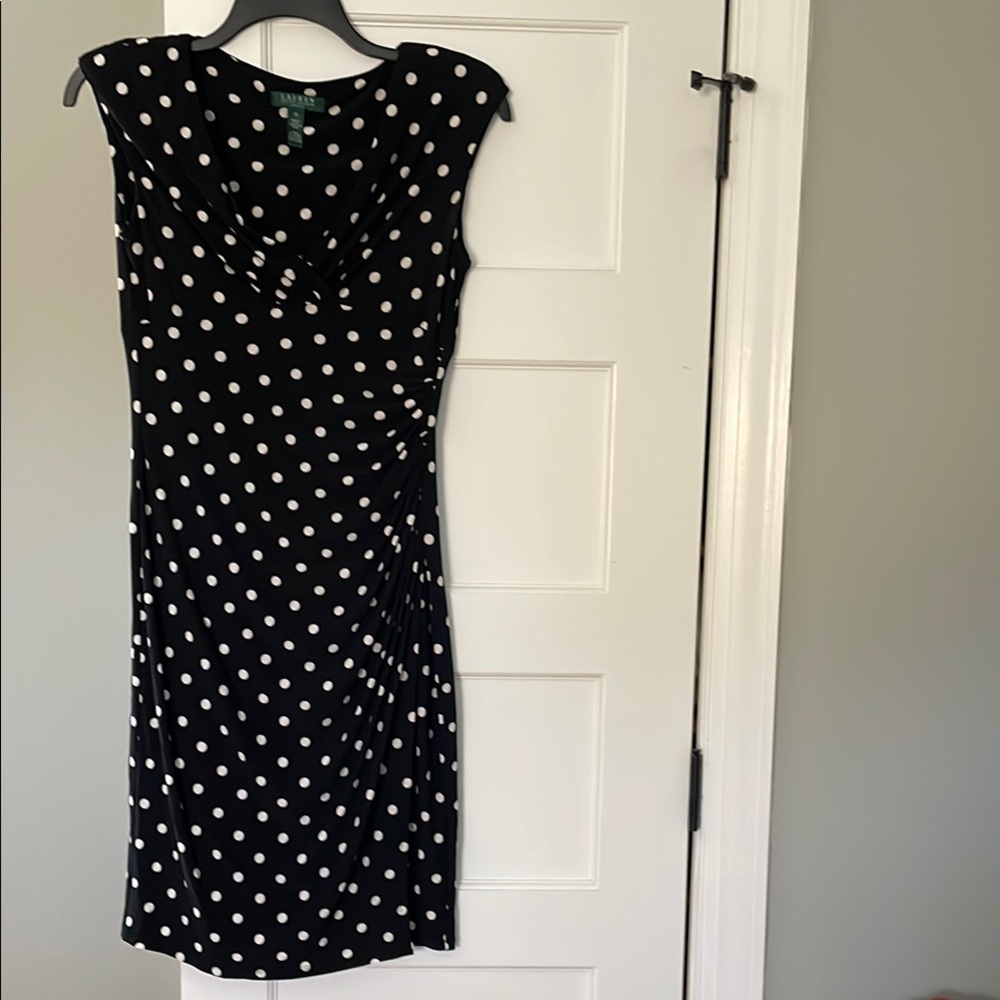 Ralph Lauren Black and White Ruched Sheath Dress